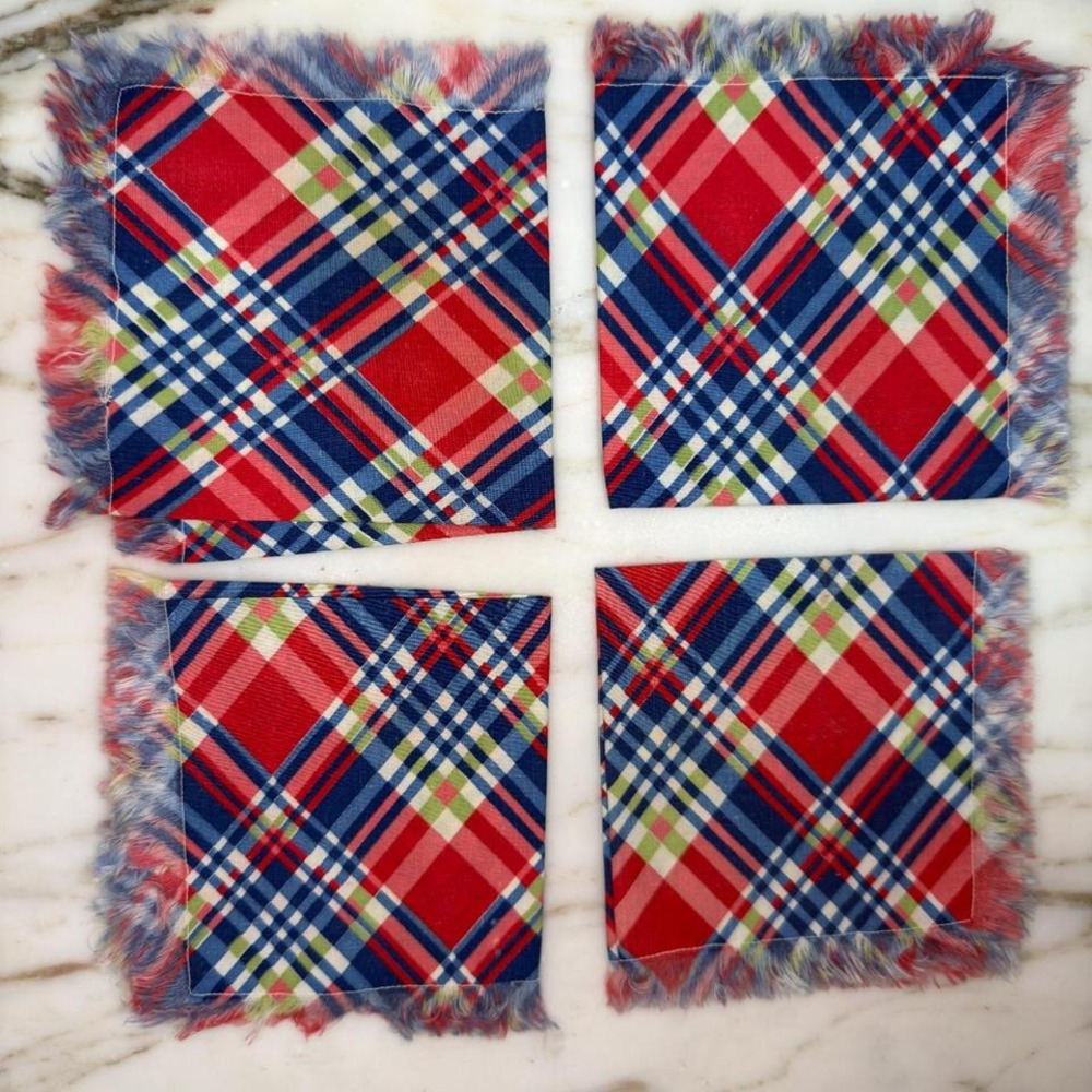 Vintage 1950s Handmade Plaid Napkins – Set of 4 with Fringe